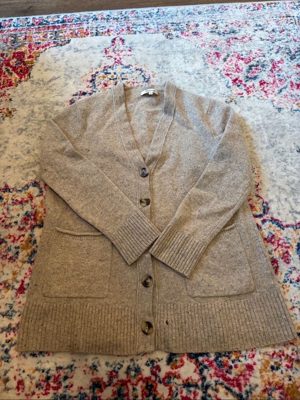 Madewell Taupe Button-Front V-Neck Cardigan